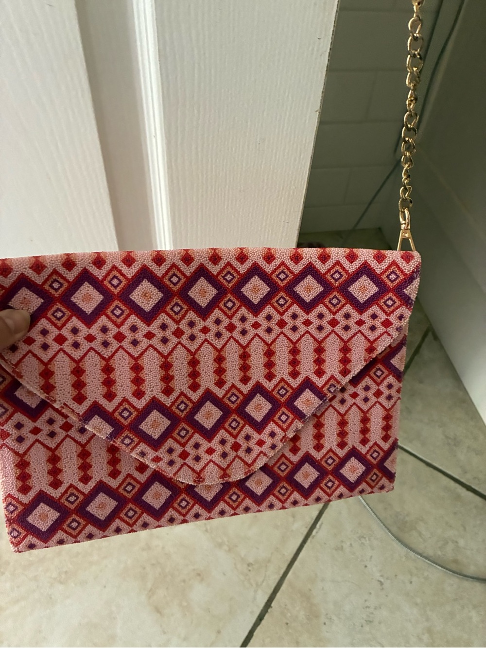 Pink Lily beaded clutch/  crossbody bag